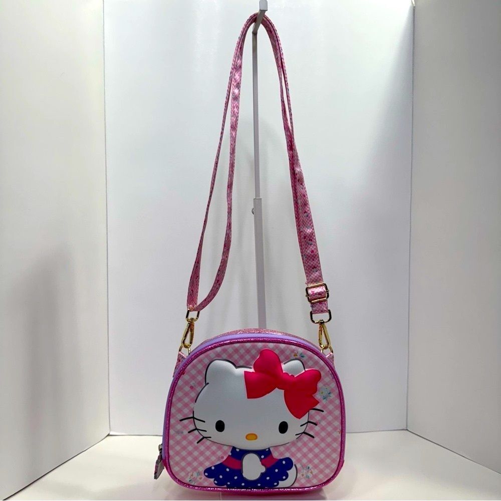 Hello Kitty Mini Crossbody Purse Pink Gingham Bow Glitter Sanrio Bag NWT